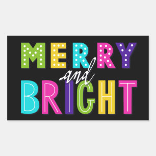 Neon Merry and Bright Rectangular Sticker