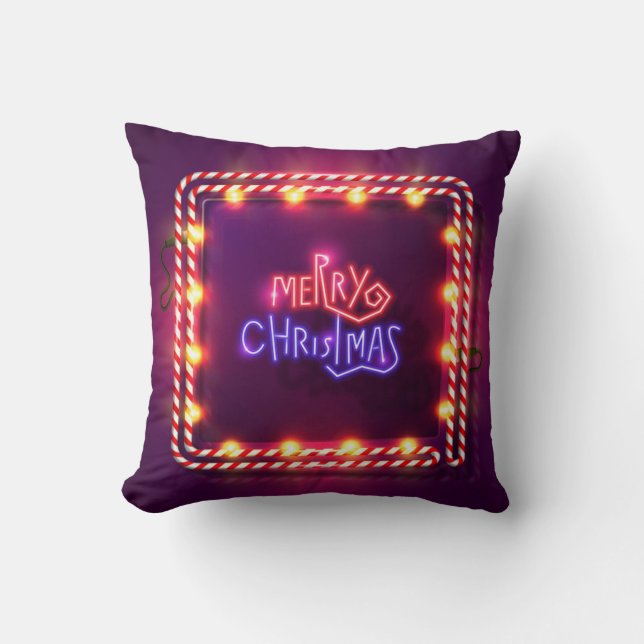 Neon Merry Christmas Candy Cane Cushion (Front)