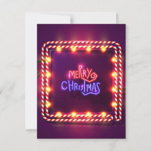 Neon Merry Christmas Candy Cane Holiday Card