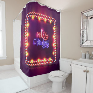 Neon Merry Christmas Candy Cane Shower Curtain