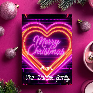 Neon Merry Christmas Personalised Card