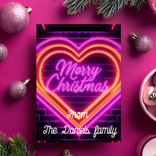 Neon Merry Christmas Personalised Card (Creator Uploaded)