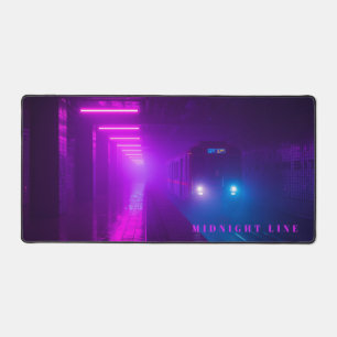Neon Metro Synthwave Desk Mat – Retro Futuristic 