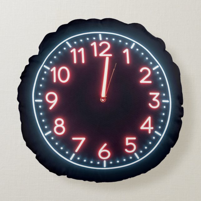 Neon Midnight Clock Round Cushion (Front)