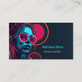 Neon Minimalist Futuristic Virtual Assistant  Business Card
