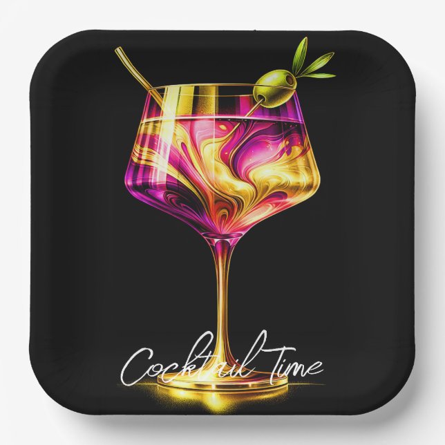 Neon Modern Party Time Personalised Paper Plate (Front)