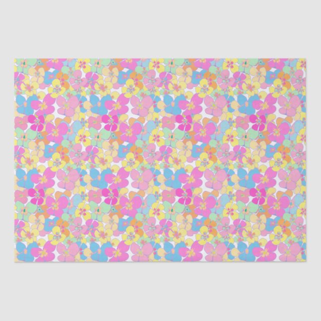 Neon Modern Retro Floral Pansy Pink Tissue Paper (Front)