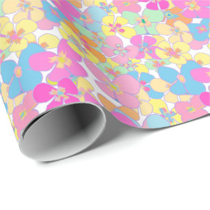 Neon Modern Retro Floral Pansy Wrapping Paper