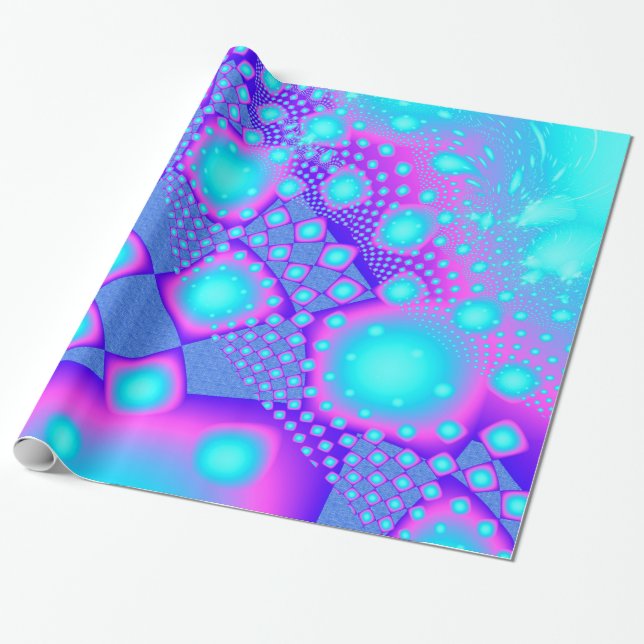 Neon Molecules Psychedelic Fractal Wrapping Paper (Unrolled)