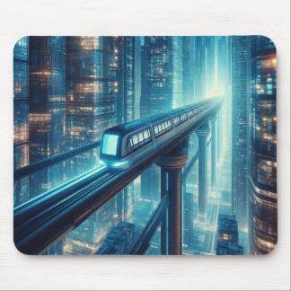 Neon Monorail Skyline Mouse Mat