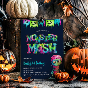 Neon Monster Mash Kids Birthday Party Invitation