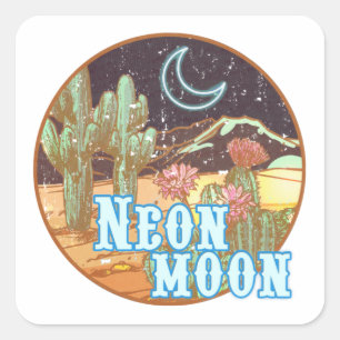 Neon Moon Retro Western Square Sticker