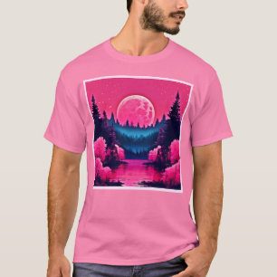 Neon Moonlit Fantasy Forest Lake T-Shirt