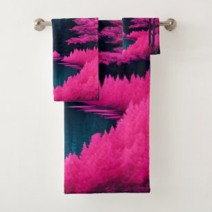 Neon Moonlit Forest Fantasy Art Bath Towel Set