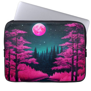 Neon Moonlit Forest Fantasy Art Laptop Sleeve