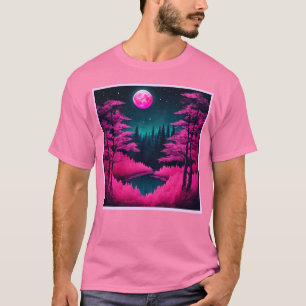 Neon Moonlit Forest Fantasy Art T-Shirt