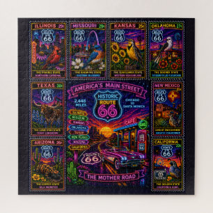 Neon Mother Road States Map Jigsaw Puzzle