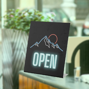 Neon Mountain Range Open Pedestal Sign