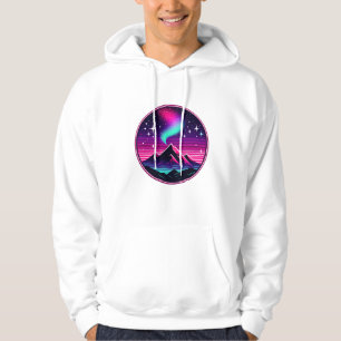 Neon Mountain Under Starry Sky – Futuristic Night Hoodie