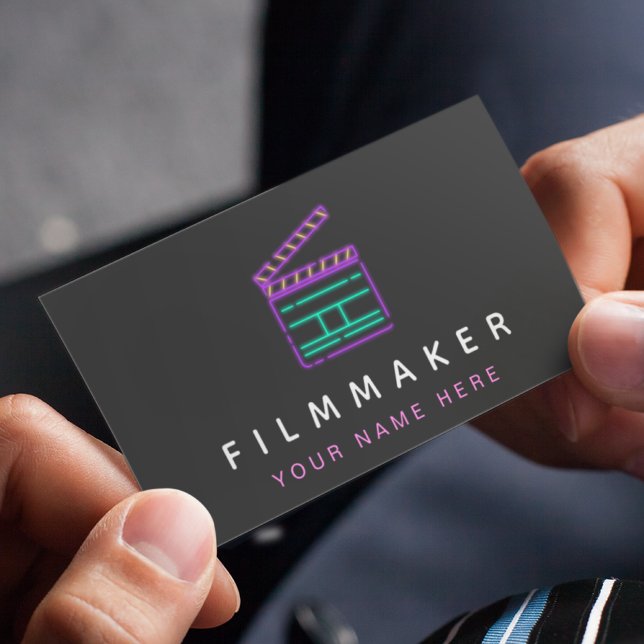 Neon Movie Slate Filmmaker Editor Social Media  Business Card (Creator Uploaded)