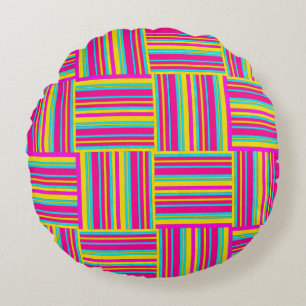 Neon Multi Coloured Weaved Squares Round Cushion
