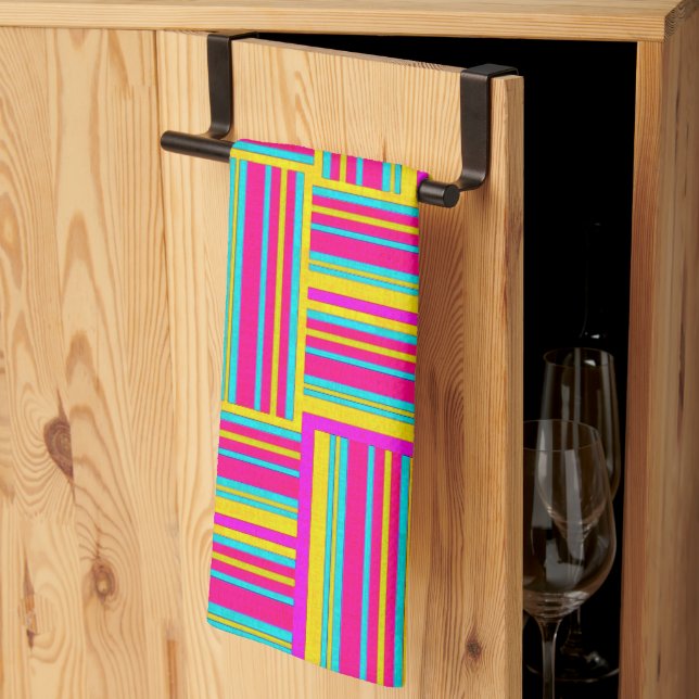 Neon Multi Coloured Weaved Squares Tea Towel (Thirds Fold)