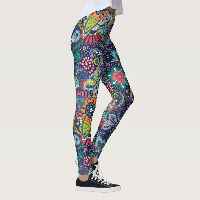 Neon Multicolor floral Paisley pattern Leggings (Right)