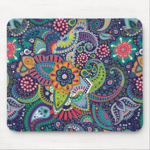 Neon Multicolor floral Paisley pattern Mouse Mat