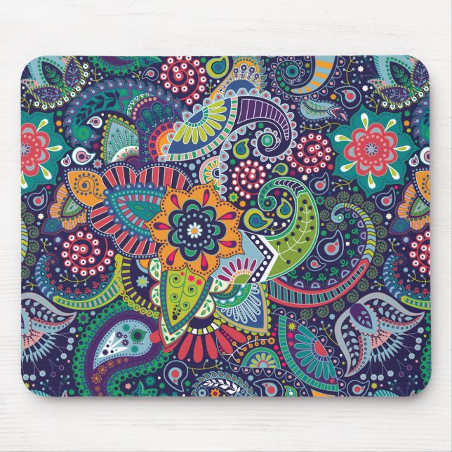 Neon Multicolor floral Paisley pattern Mouse Mat (Front)