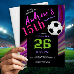 Neon Multicolor Modern Fancy Soccer Birthday Invitation