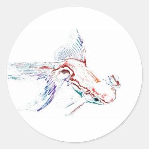 Neon Multicolor Rainbow Fish/Goldfish/Koi Classic Round Sticker