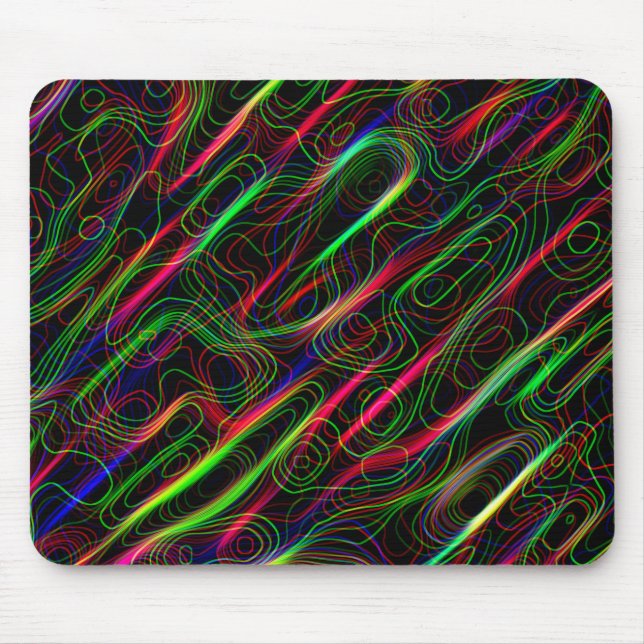 Neon Multicolored Curved Lines Mouse Mat (Front)