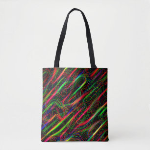 Neon Multicolored Curved Lines Tote Bag