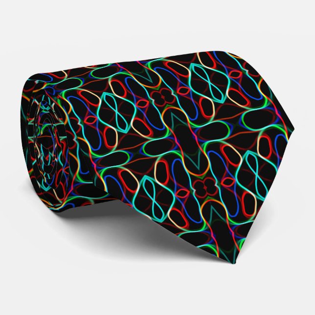 Neon Multicolored Curvy Line Pattern -COOL Tie (Rolled)