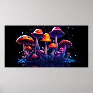 Neon mushroom in psychedelic style poster