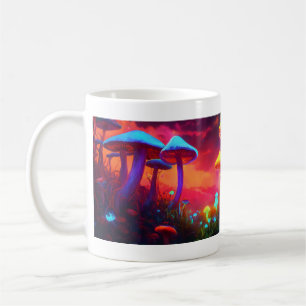 Neon Mushrooms: Psychedelic Glow Mug Design
