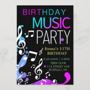 Neon Music Birthday Party Invitation