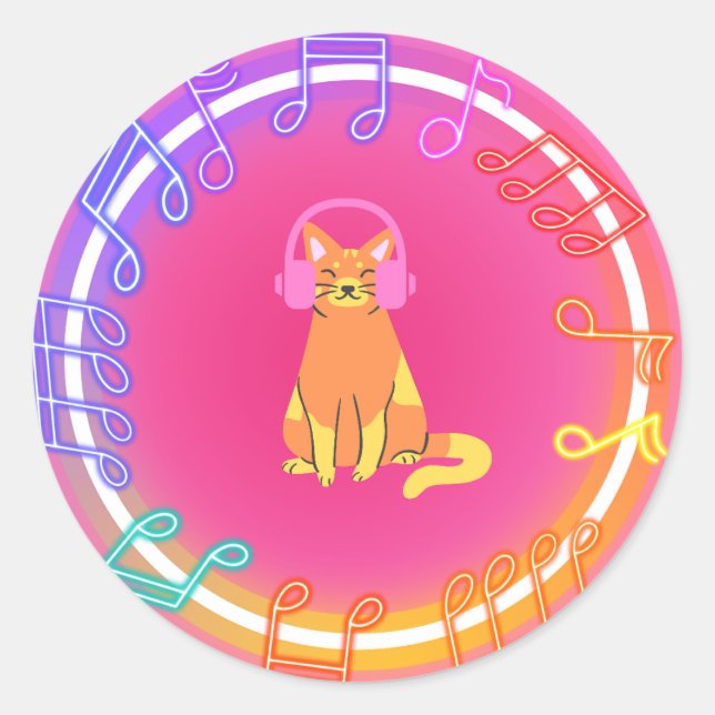 Neon Music Cat Sticker (Front)