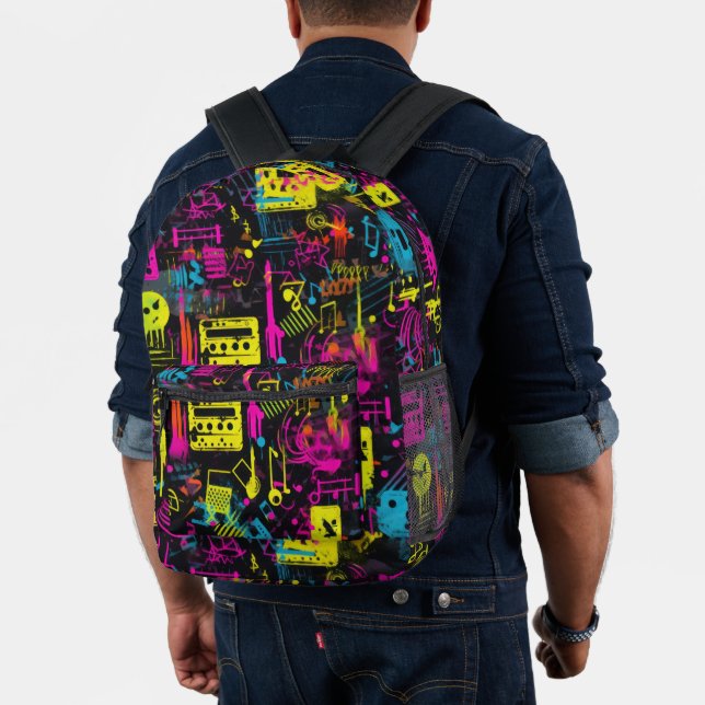 Neon Music Graffiti Printed Backpack (Insitu (Model))
