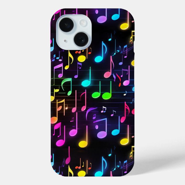 Neon Music Notes On Black Case-Mate iPhone Case (Back)