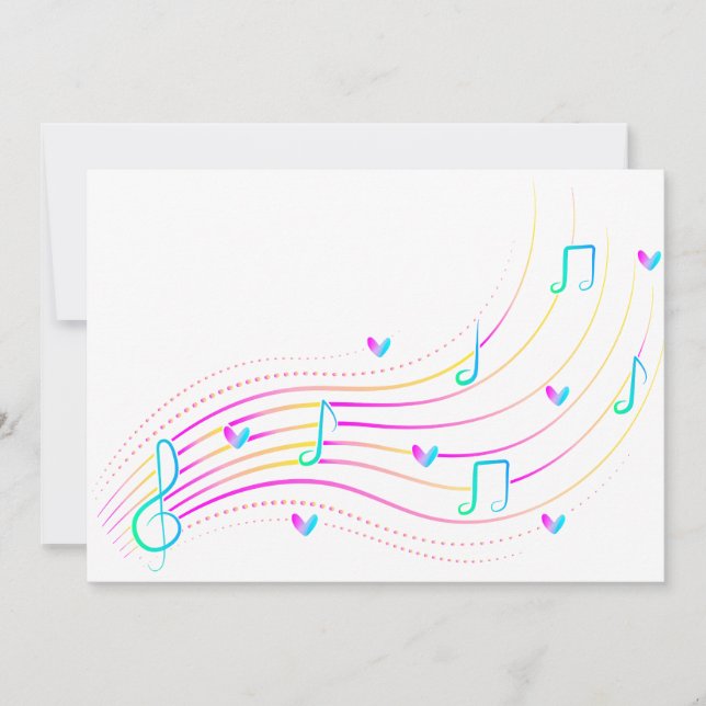 Neon musical note wave clipart invitation (Front)