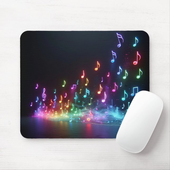 Neon Musical Notes  Mouse Mat (With Mouse)