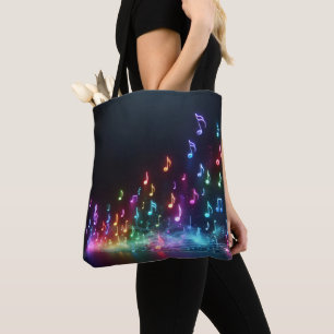 Neon Musical Notes Tote Bag