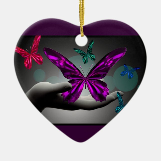 Neon Mystic Butterflies Ceramic Tree Decoration (Front)
