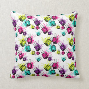 Neon Nail Polish Pattern Cushion