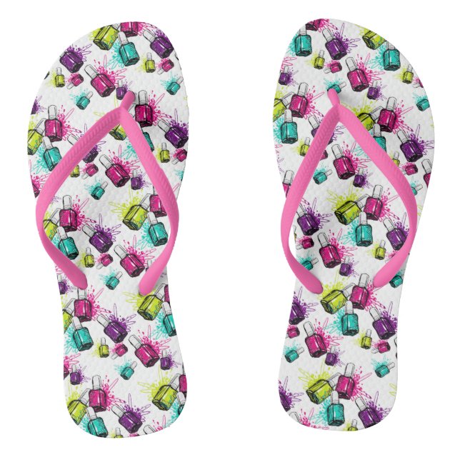 Neon Nail Polish Pattern Flip Flops (Footbed)