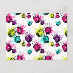 Neon Nail Polish Pattern Holiday Postcard