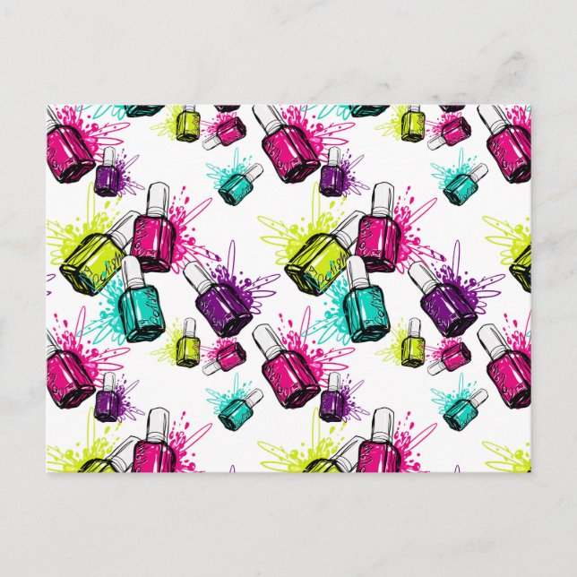 Neon Nail Polish Pattern Holiday Postcard (Front)