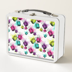 Neon Nail Polish Pattern Metal Lunch Box