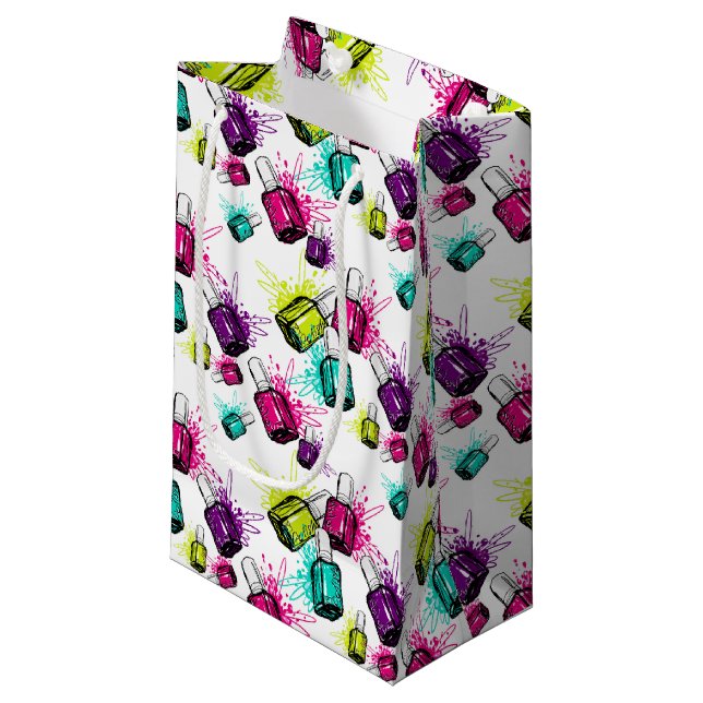 Neon Nail Polish Pattern Small Gift Bag (Front Angled)